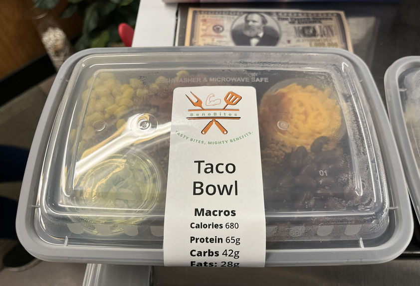 A taco bowl grab and go meal.