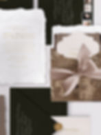 semi-custom fine art wedding invitation suite with gold foil print and ribbon