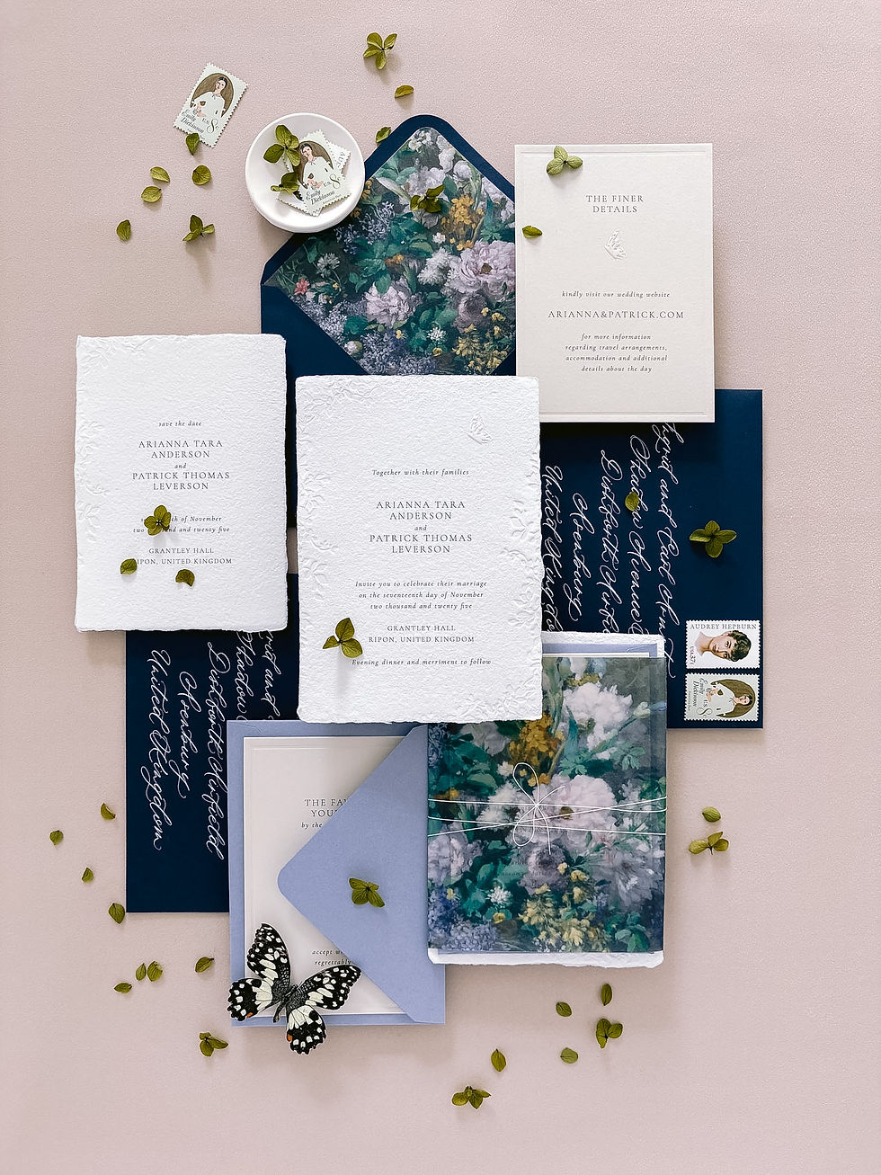 romantic handmade paper wedding invites with ribbon