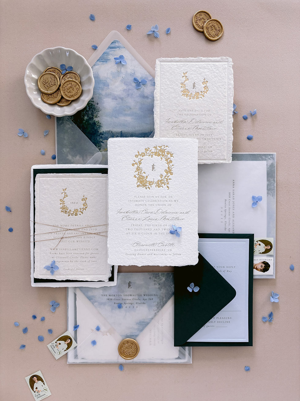 luxury handmade wedding invite with ribbon