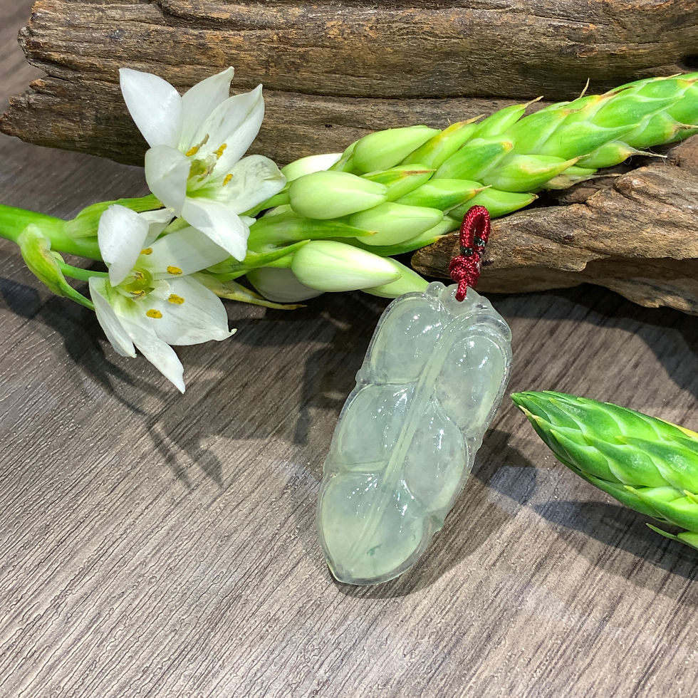 縮圖：A玉 - 冰種飄綠花樹葉 (Y-6418)