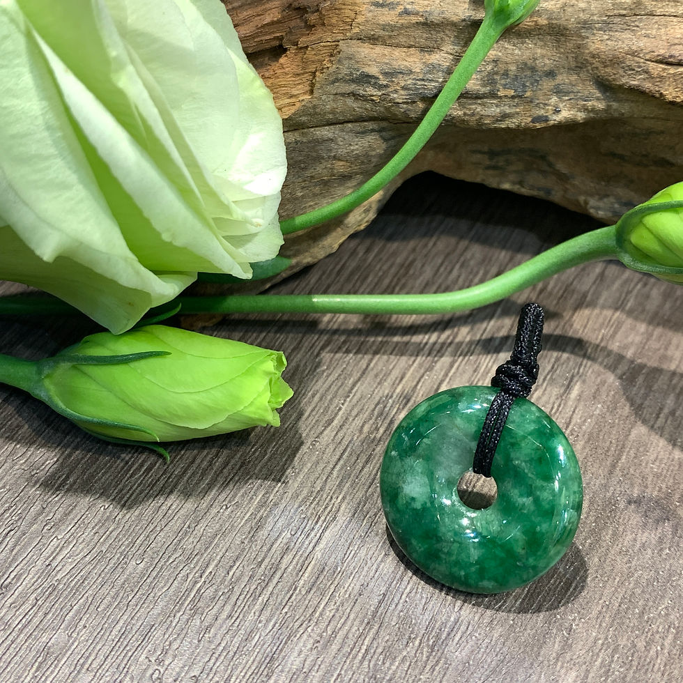 縮圖：A玉 - 飄綠花平安扣 (R-7980)