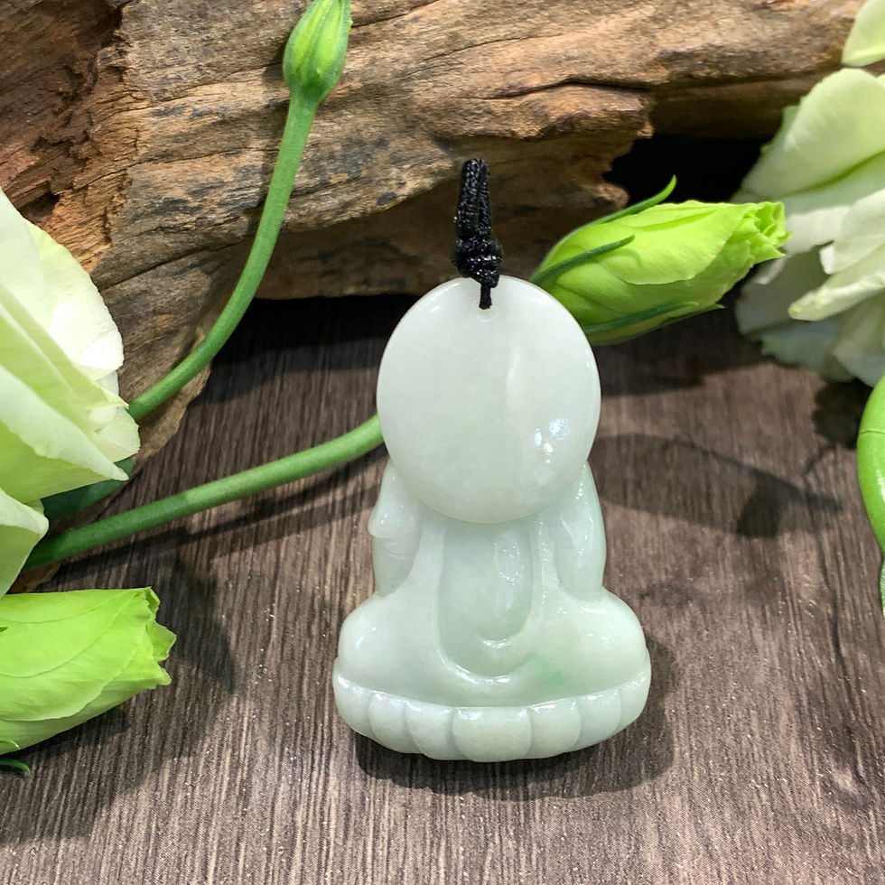 縮圖：A玉 - 冰糯種飄綠花如來佛祖 (P-8049)