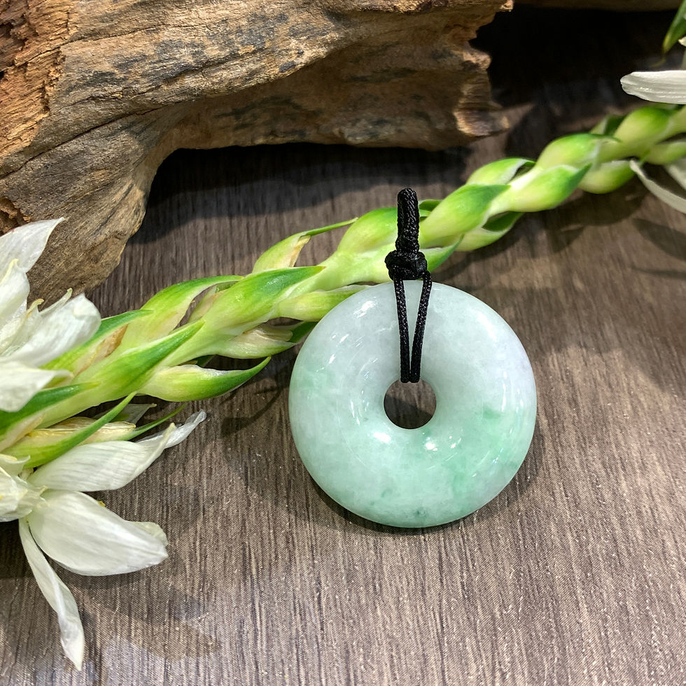 縮圖：A玉 - 飄綠花平安扣 (R-7559)