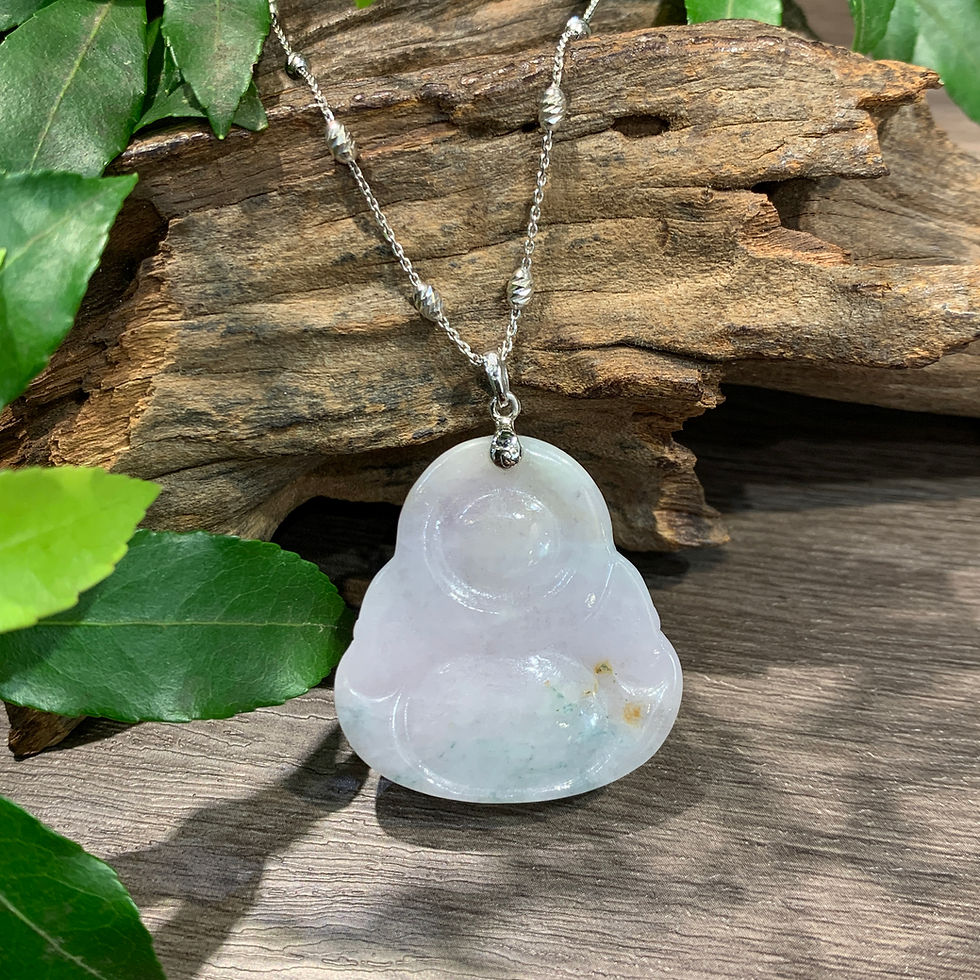 縮圖：A玉 - 18K白冰糯種紫底飄藍花笑佛吊墜 [奉送香港翡翠鑑証書: SC 238428]