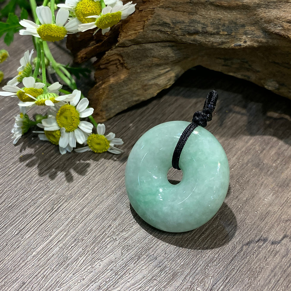 縮圖：A玉 - 飄綠花平安扣 (R-13788)