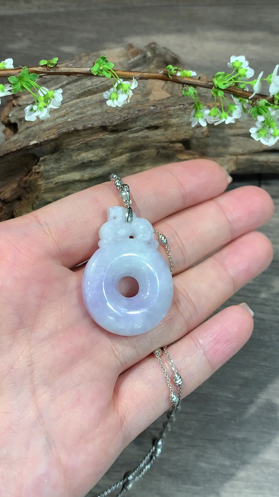 縮圖：A玉 - 18K白冰紫羅蘭麒麟平安扣吊墜 [奉送香港翡翠鑑証書: SC 232460]