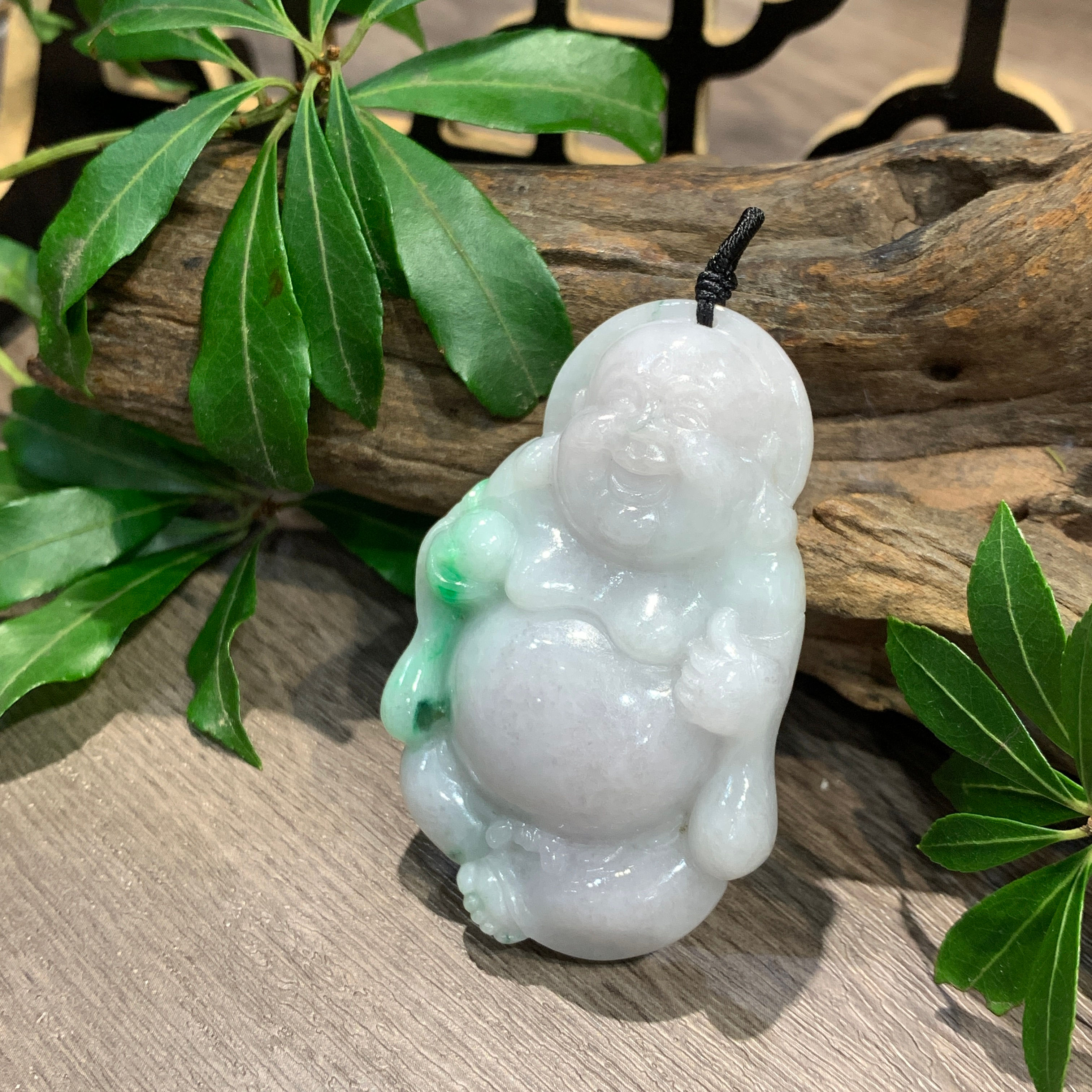 A玉 - 冰椿帶彩飄藍花自在佛 (P-18768)