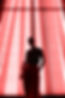 Silhouet van een persoon voor een rood gekleurd raam. HOME