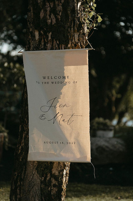 Custom fabric linen wedding welcome sign 