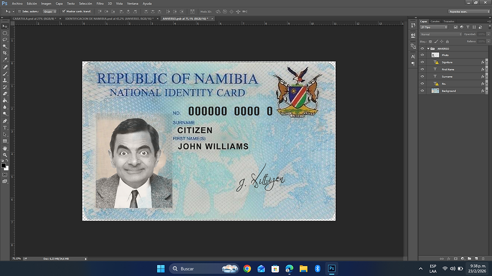 Miniatura: plantilla IDENTIFICACIÓN DE NAMIBIA editable en photoshop PSD