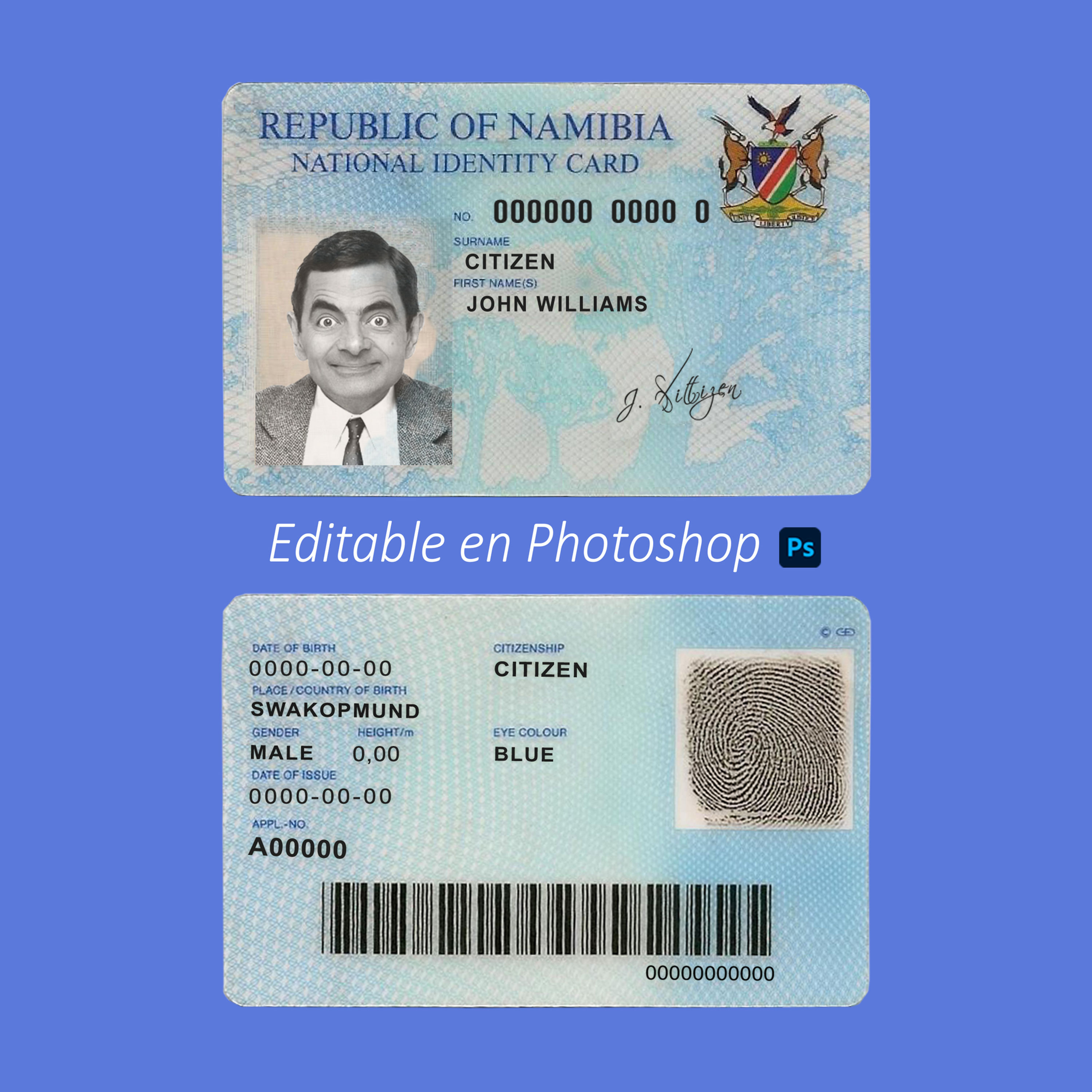 plantilla IDENTIFICACIÓN DE NAMIBIA editable en photoshop PSD