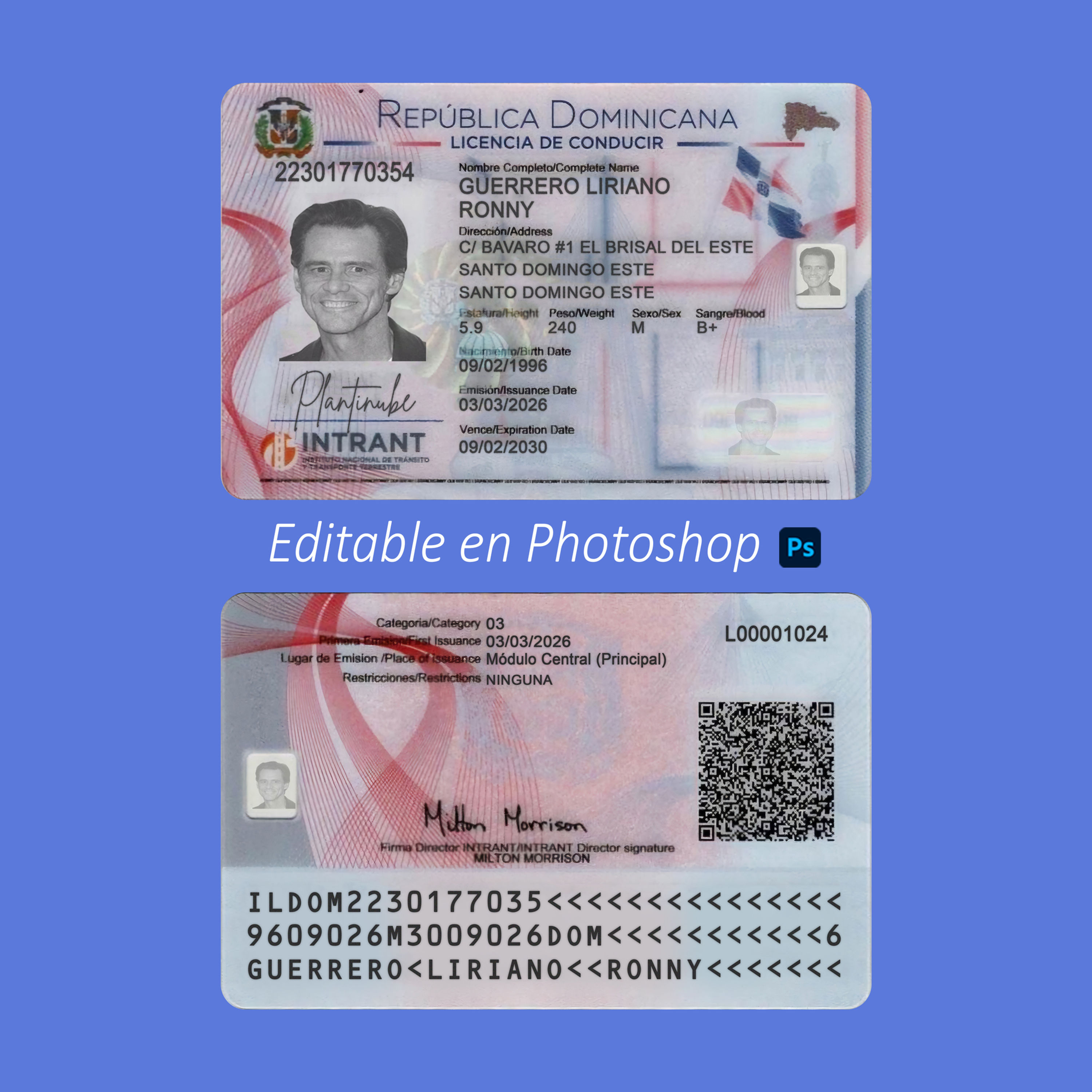 plantilla LICENCIA DE REPUBLICA DOMINICANA (nueva) editable en photoshop PSD