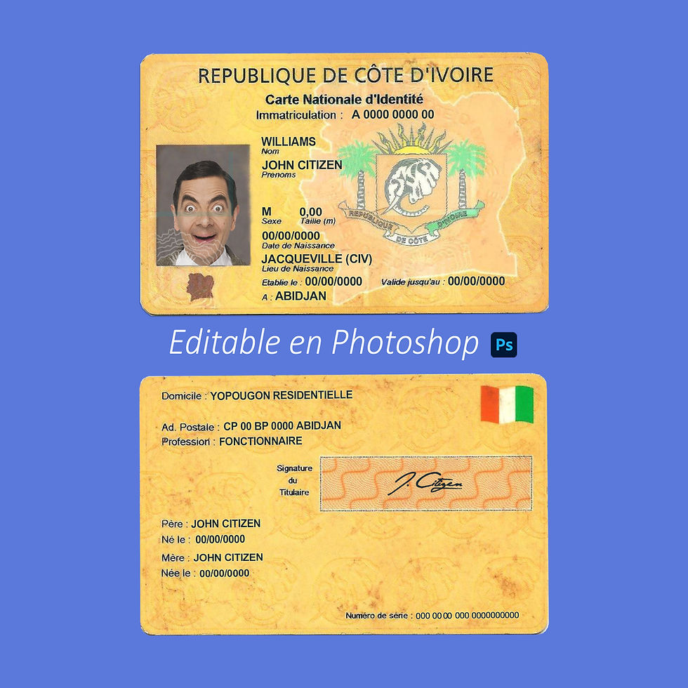 Miniatura: plantilla IDENTIFICACIÓN DE COSTA DE MARFIL editable en photoshop PSD