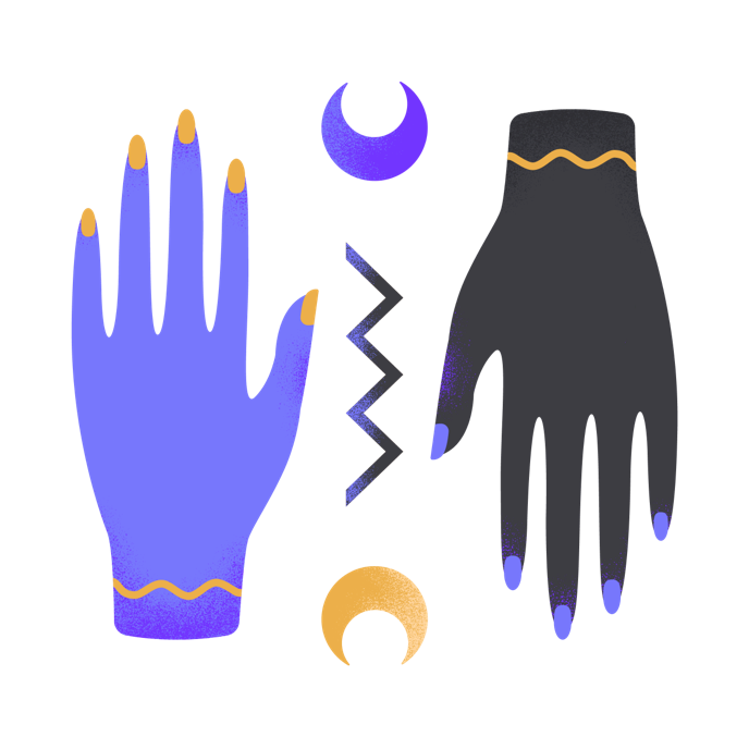Two hands and two moons