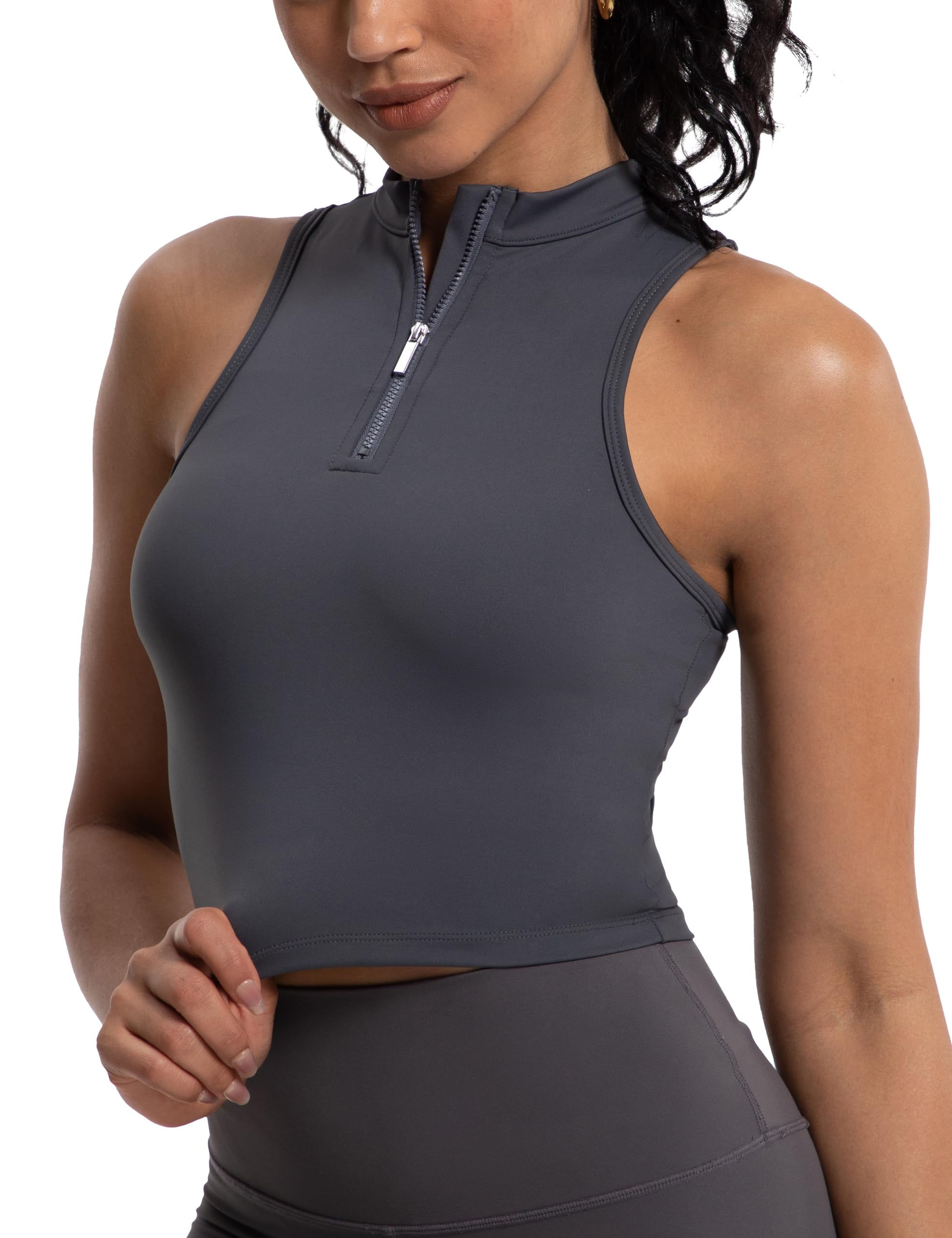 MathCat Women's Half-Zip Tank with Built-In Bra