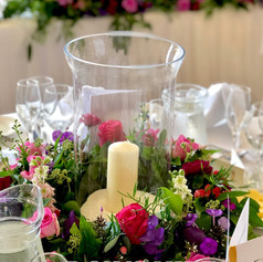 Hurricane Vase with Floral Wreath