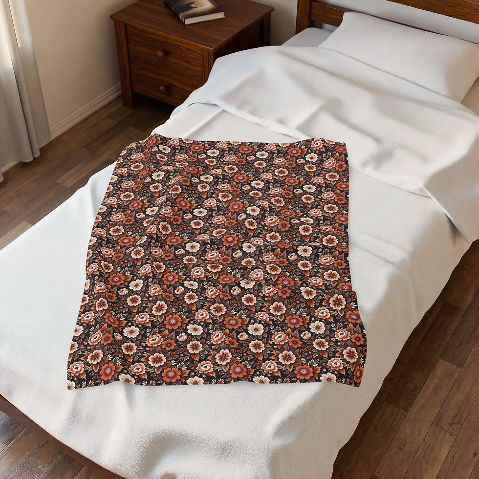 Thumbnail: Retro Floral Pattern Velveteen Plush Blanket | Brown Orange Boho Floral