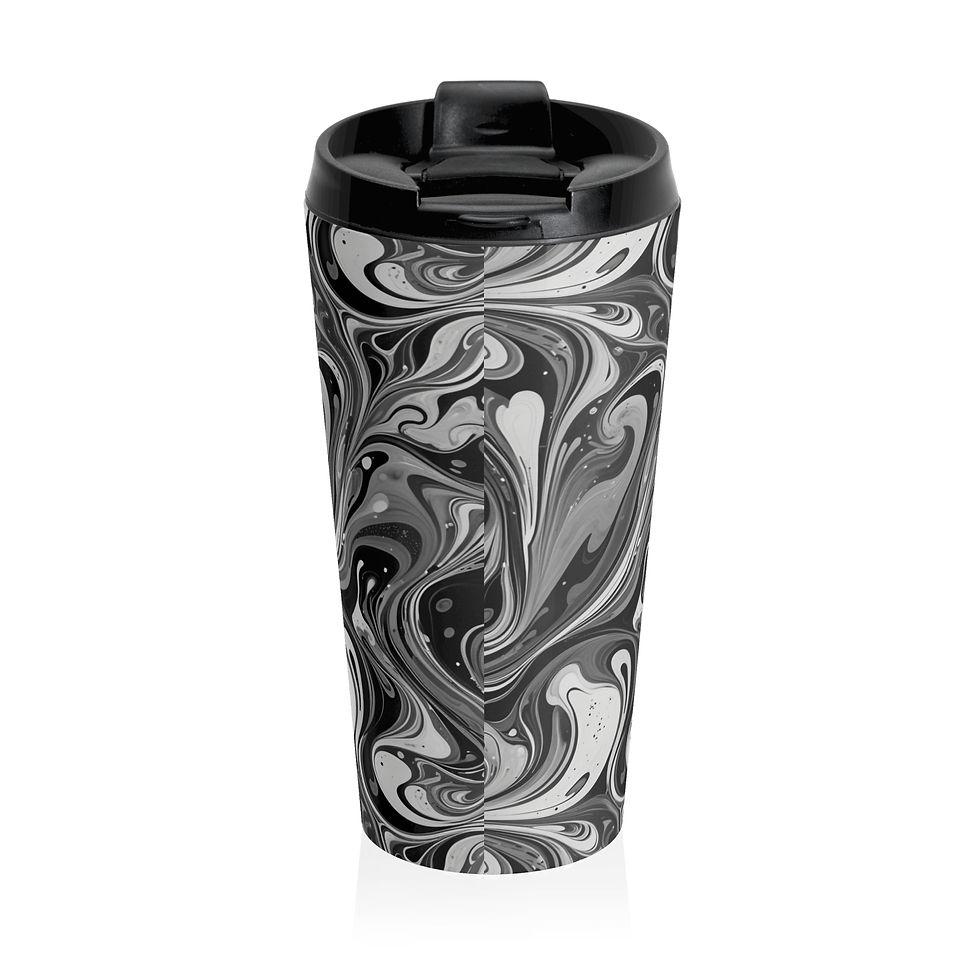 Thumbnail: Black White Marble Swirl Stainless Steel Travel Mug | Abstract Fluid Art