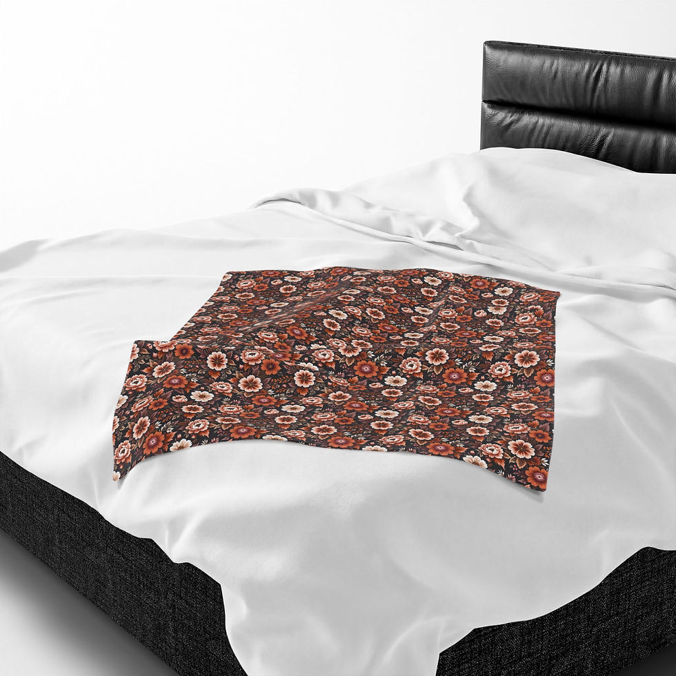 Thumbnail: Retro Floral Pattern Velveteen Plush Blanket | Brown Orange Boho Floral