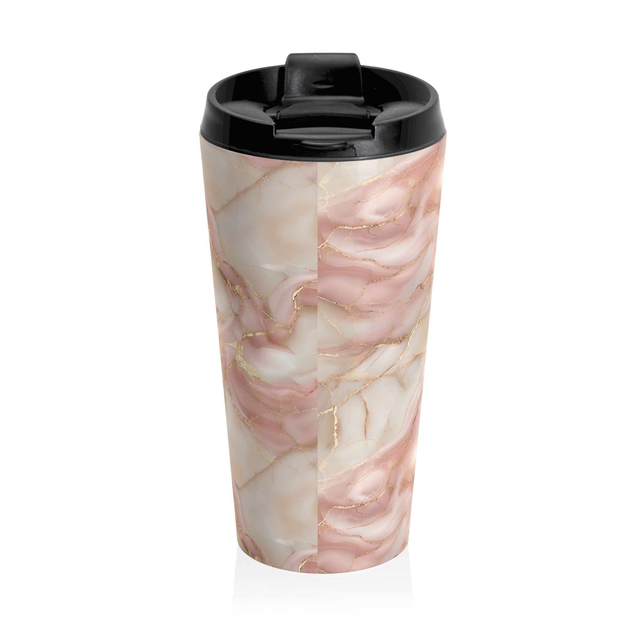 Rose Gold Marble Travel Mug — Stainless Steel Insulated Tumbler