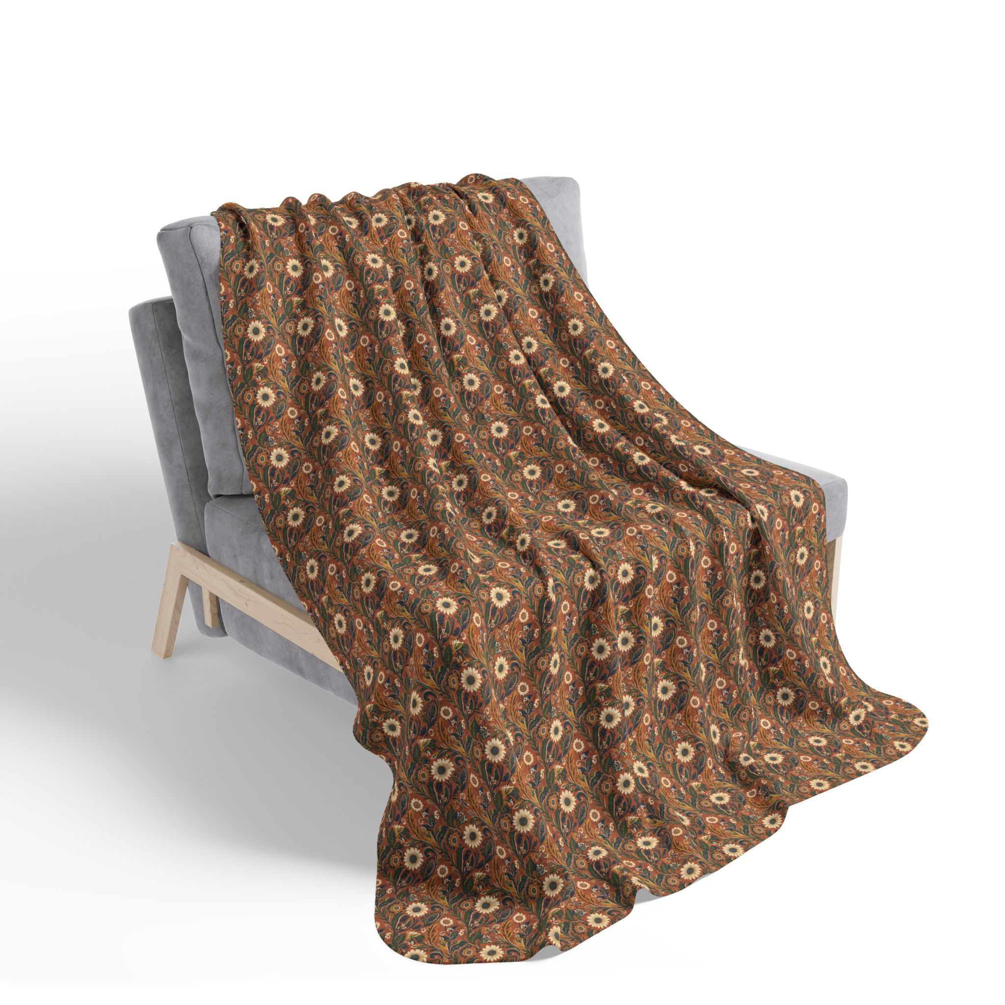 Autumn Floral Pattern Fleece Sherpa Blanket | Cozy Fall Flowers Throw