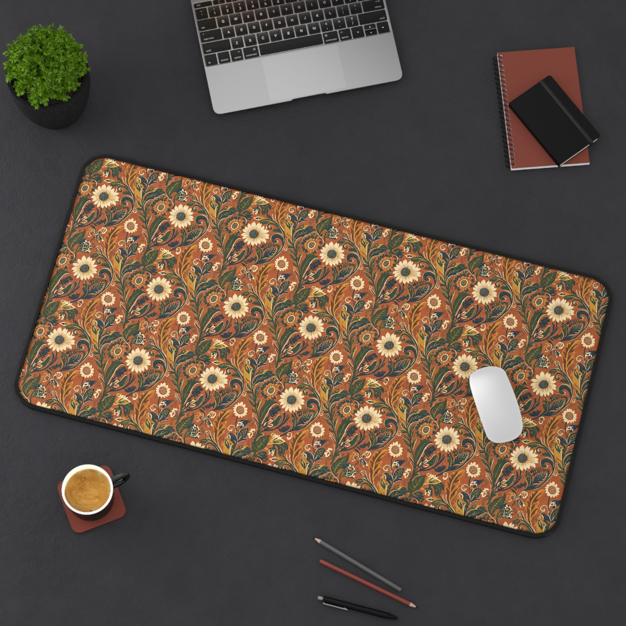 Vintage Floral Paisley Desk Mat | Boho Sunflower Pattern