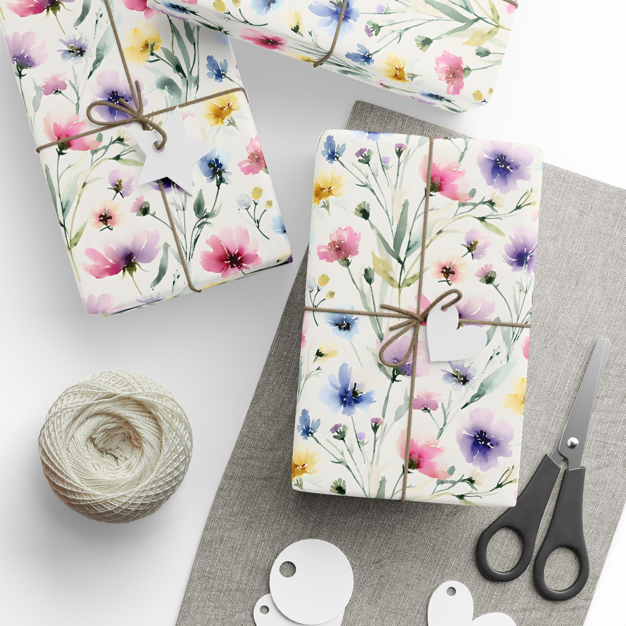 Floral Watercolor Wrapping Paper Roll — Pastel Wildflower Gift Wrap