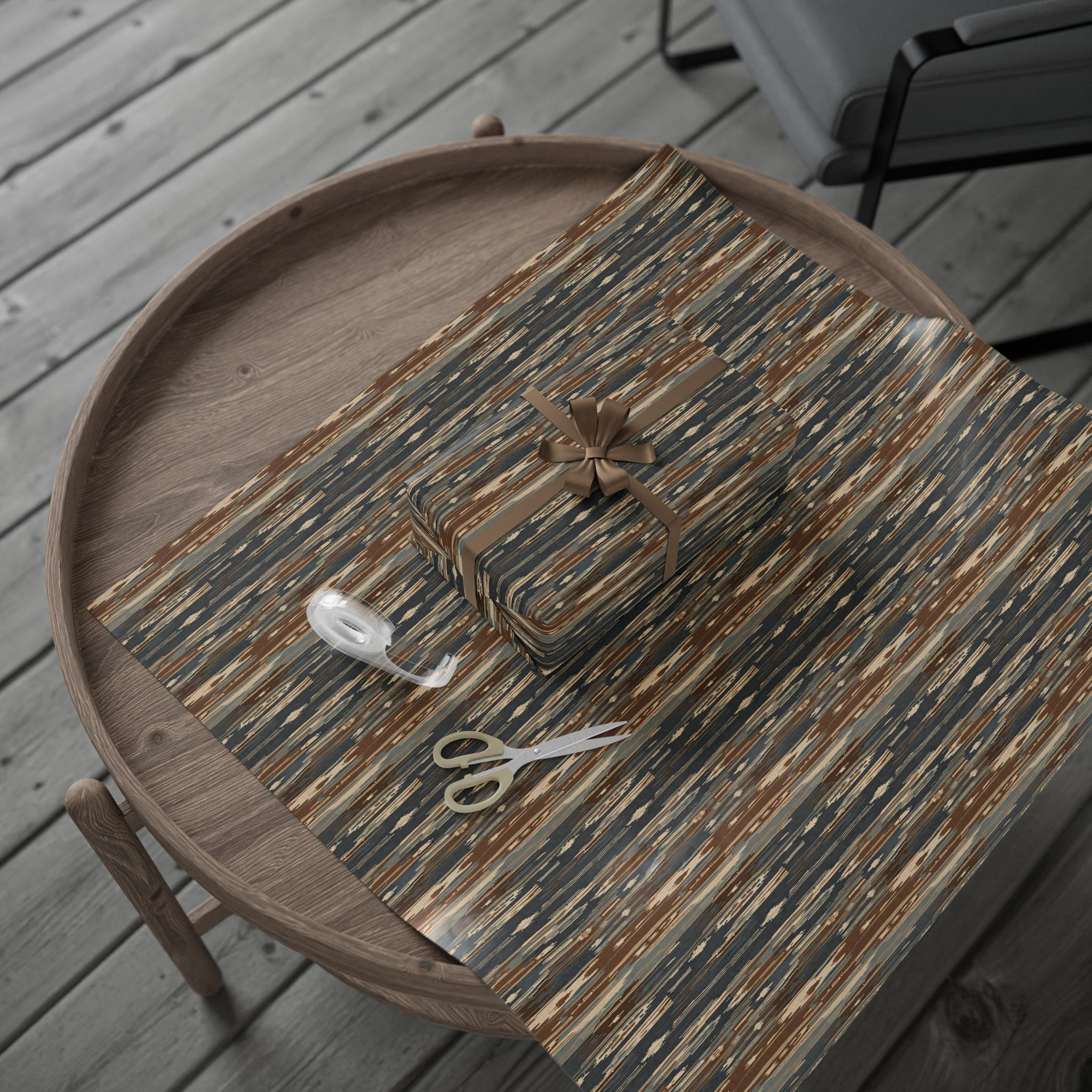 Distressed Wood Stripes Wrapping Paper | Rustic Brown Blue Gift Wrap