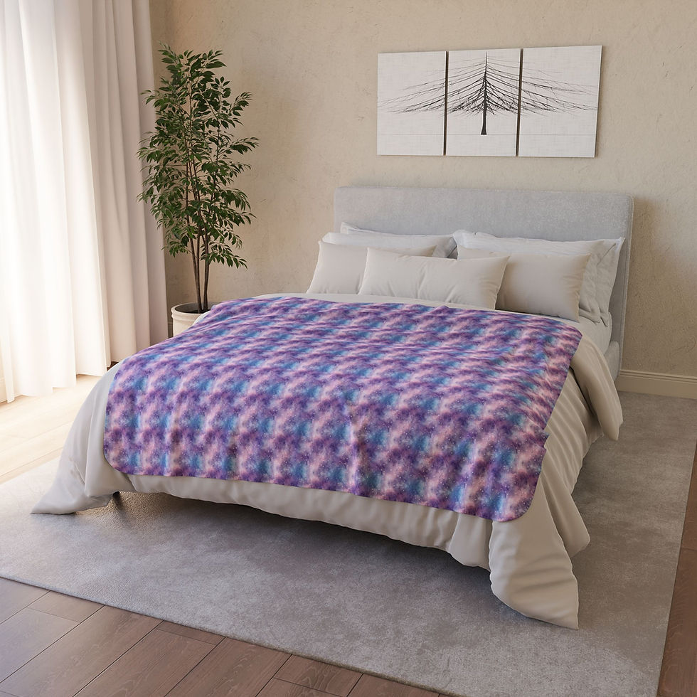 Thumbnail: Purple Blue Houndstooth Fleece Sherpa Blanket | Cozy Plaid Pattern