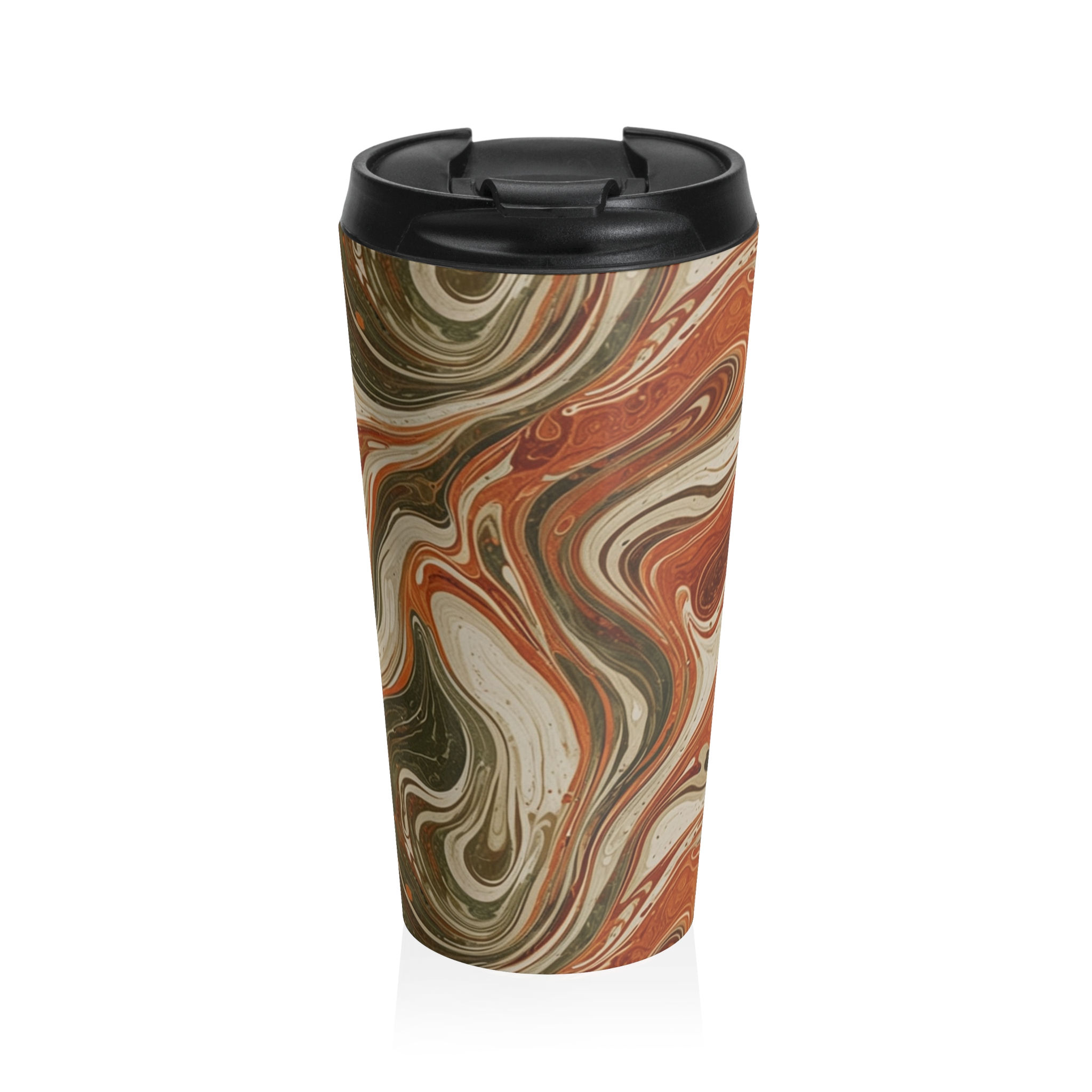 Earth Tone Marble Swirl Stainless Steel Travel Mug | Boho Abstract Pour Art