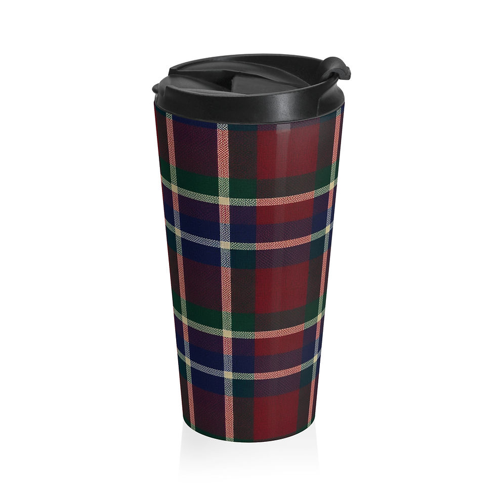 Thumbnail: Red Green Navy Plaid Travel Mug | Tartan Stainless Steel Mug
