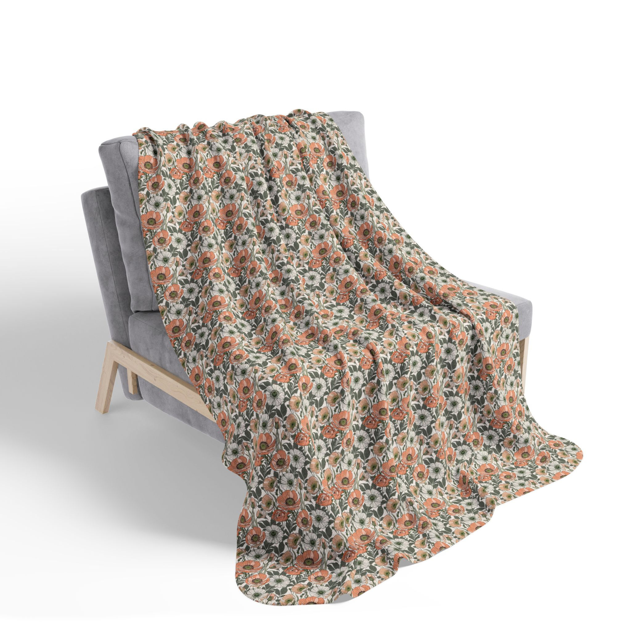Vintage Floral Pattern Fleece Sherpa Blanket | Ditsy Flowers, Peach Terracotta