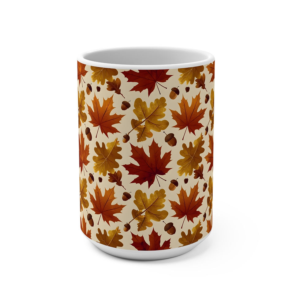 Thumbnail: Autumn Leaves 15oz Ceramic Mug — Fall Maple & Acorn Pattern