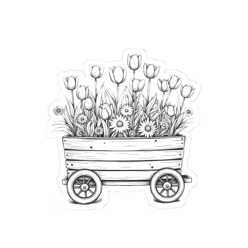 Thumbnail: Wooden Wagon of Tulips Sticker | Kiss-Cut Floral Sticker