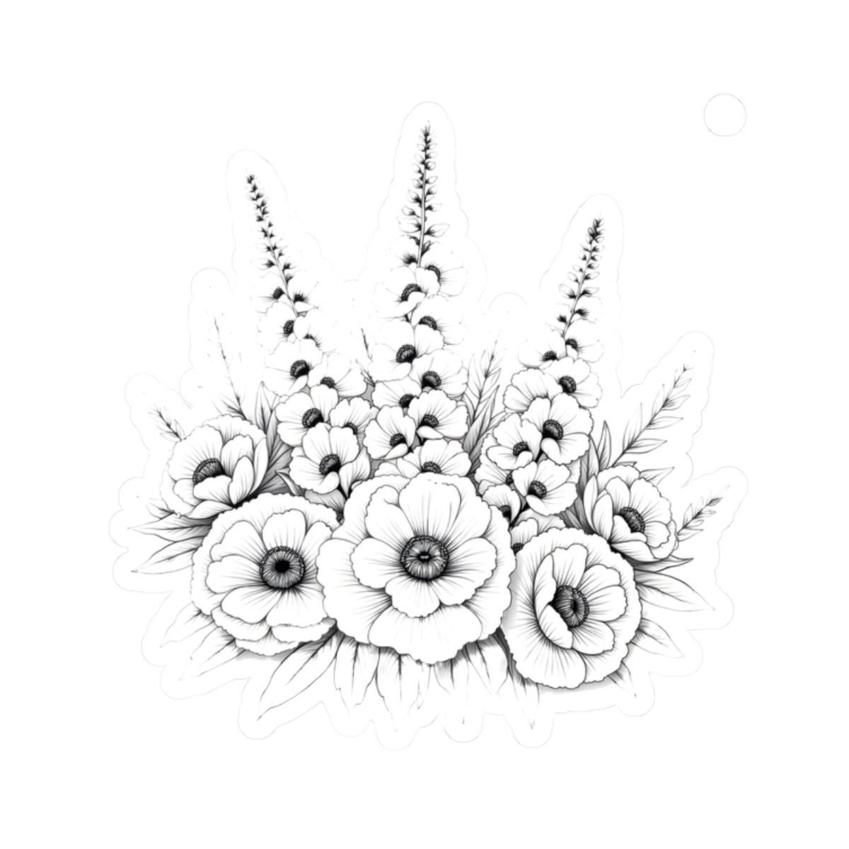 Black and White Poppy Bouquet Kiss-Cut Stickers | Floral Sticker Sheet