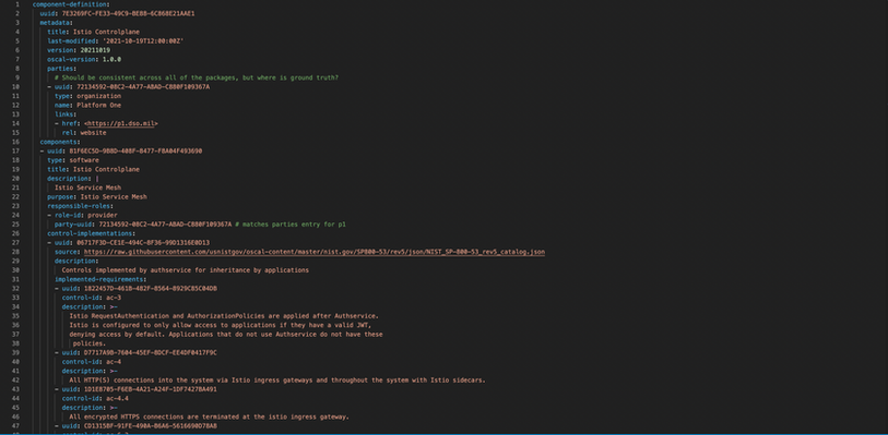 OSCAL Component Definition Istio Example