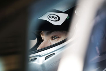 Close up of Thomas in his helmet