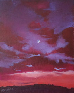 Josephine Allen Cloudscape with moon Arcylic on Canvas 30 x 20cm c