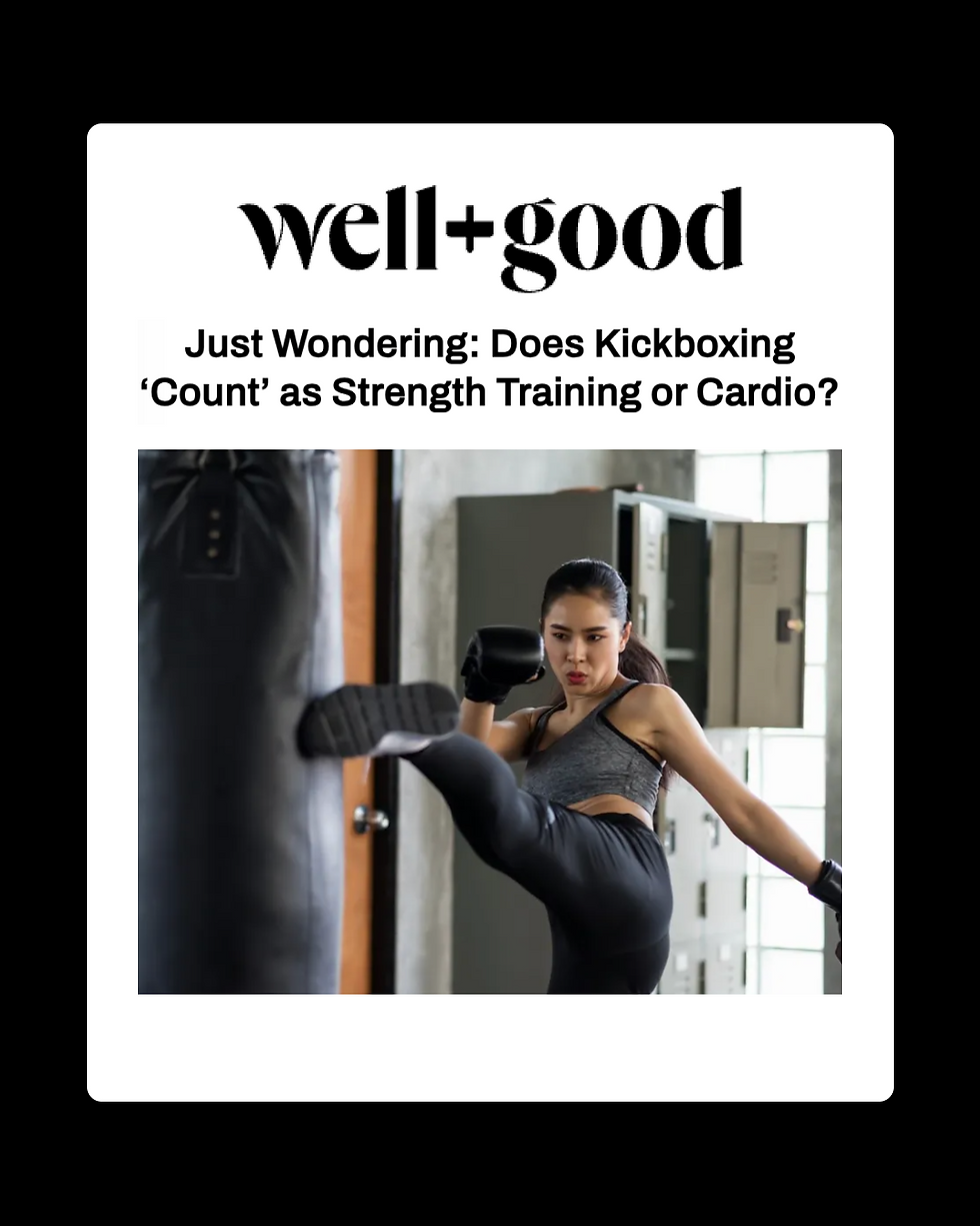 Female kicking a heavy bag with article tiotle in graphic