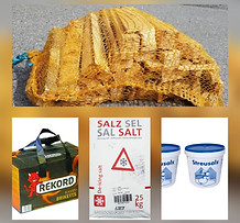 Kaminholz, Anfeuerholz, Kohle und Streusalz für die kalte Jahreszeit