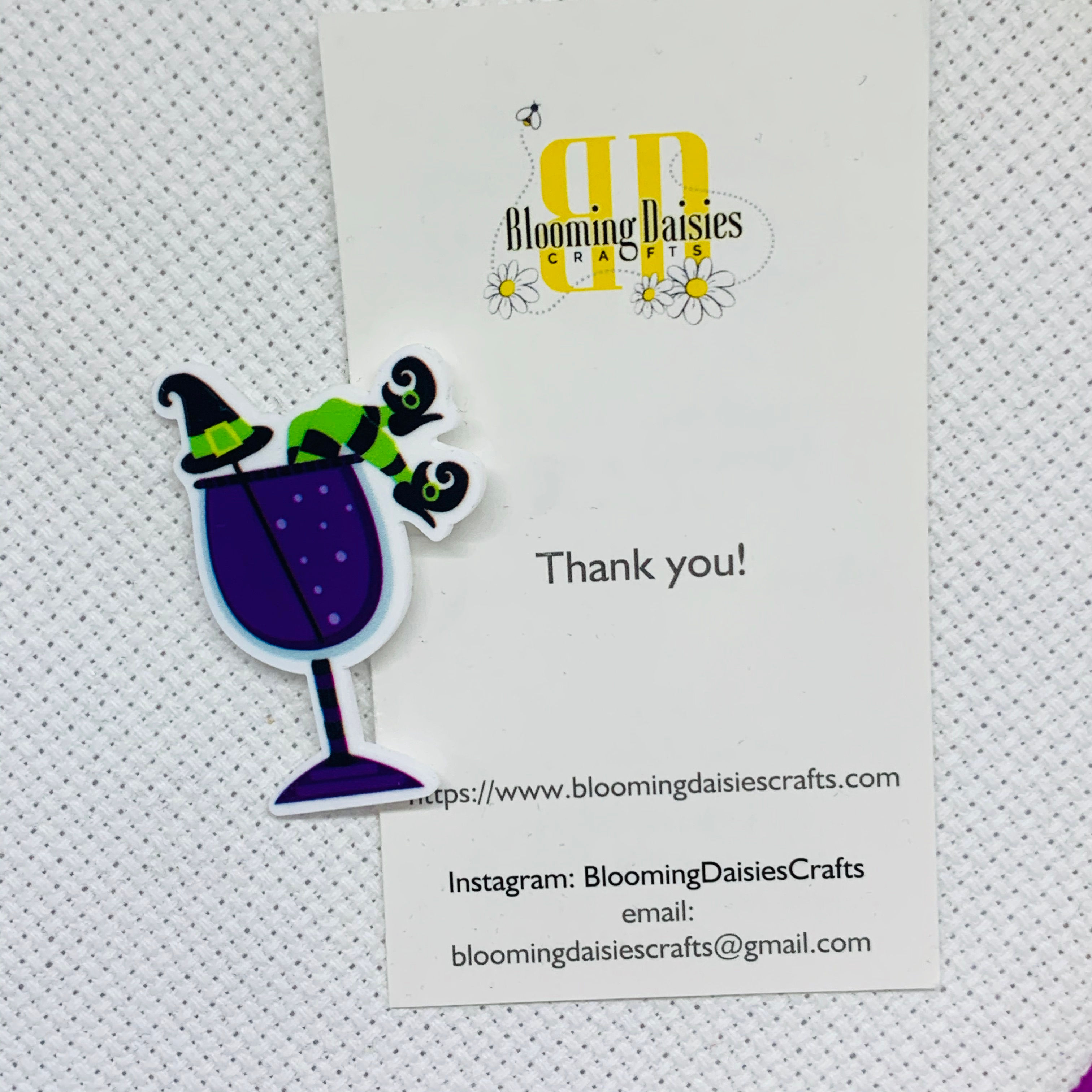 Witch in Wine Glass Magnetic Needle Minder for Cross Stitch