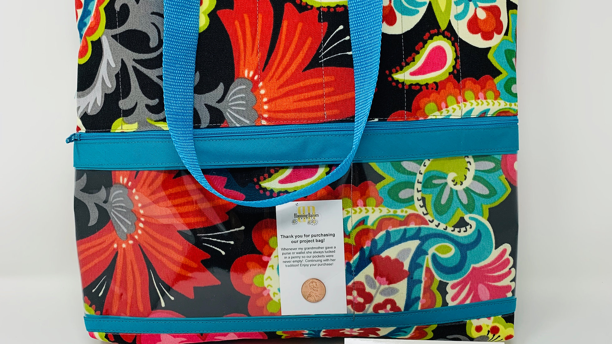 Large Flowered Project Bag for Cross Stitch, Zippered, Cross Stitch