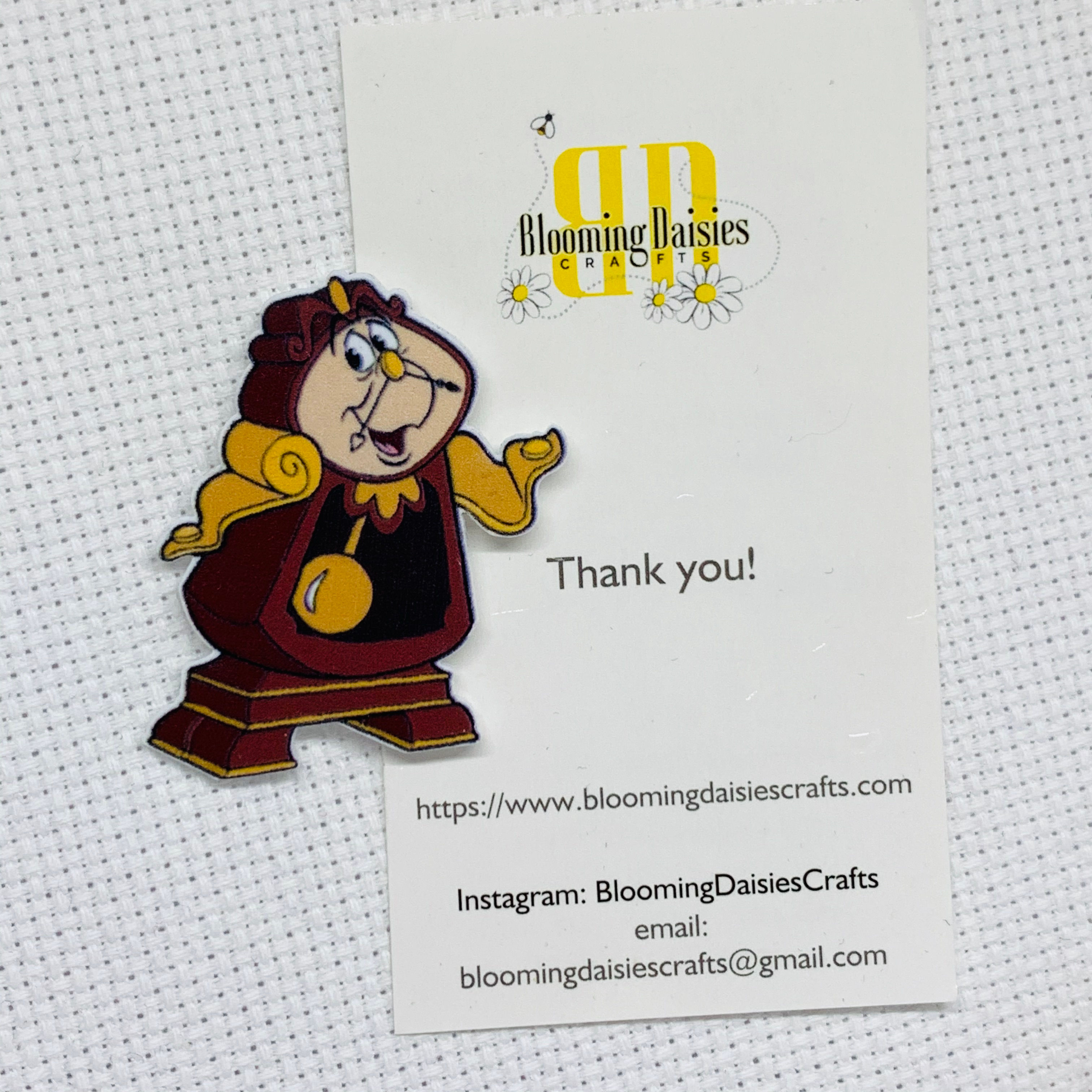 Cogsworth from B&B Needle Minder Holder for Cross Stitch