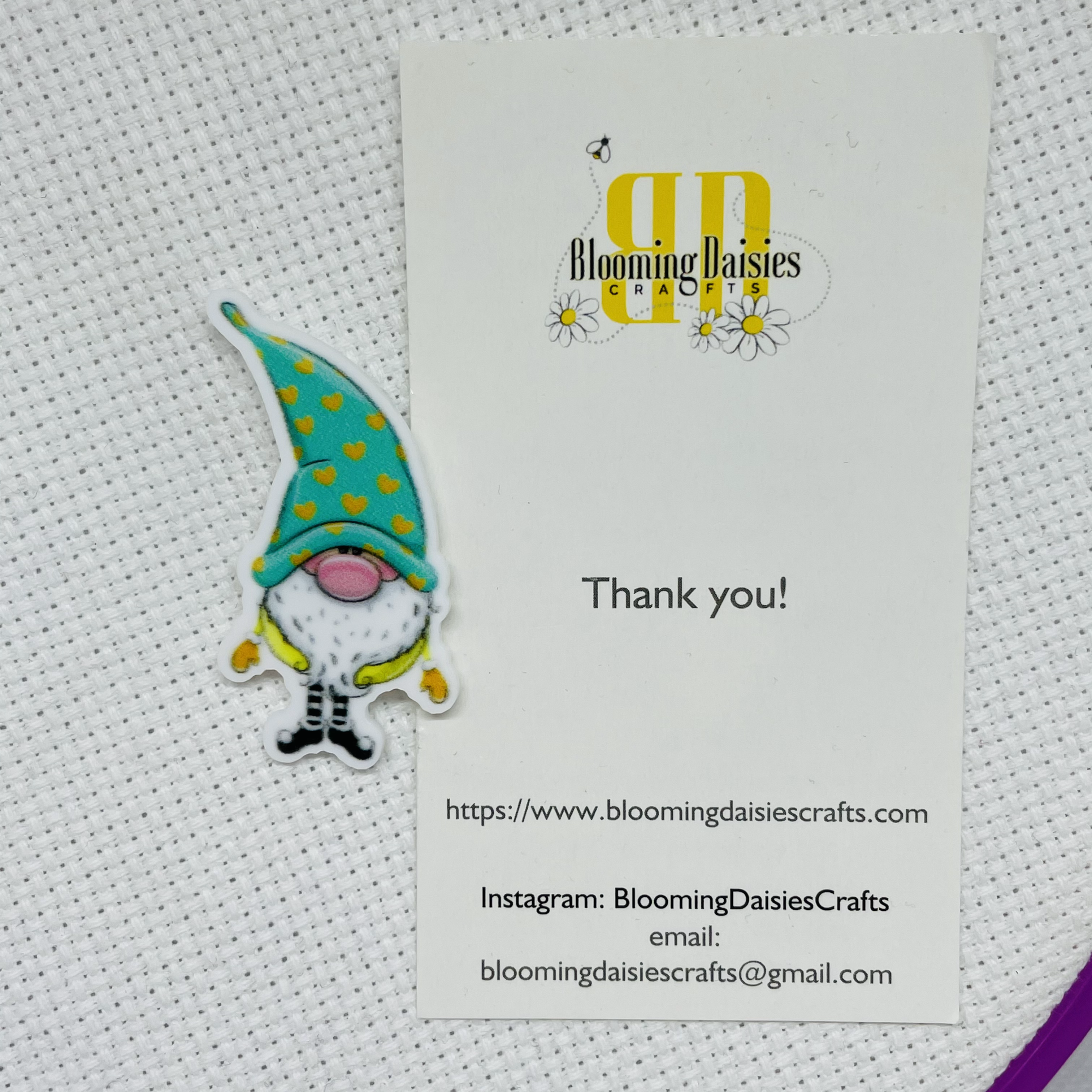 Aqua Gnome Needle Minder for Cross Stitch