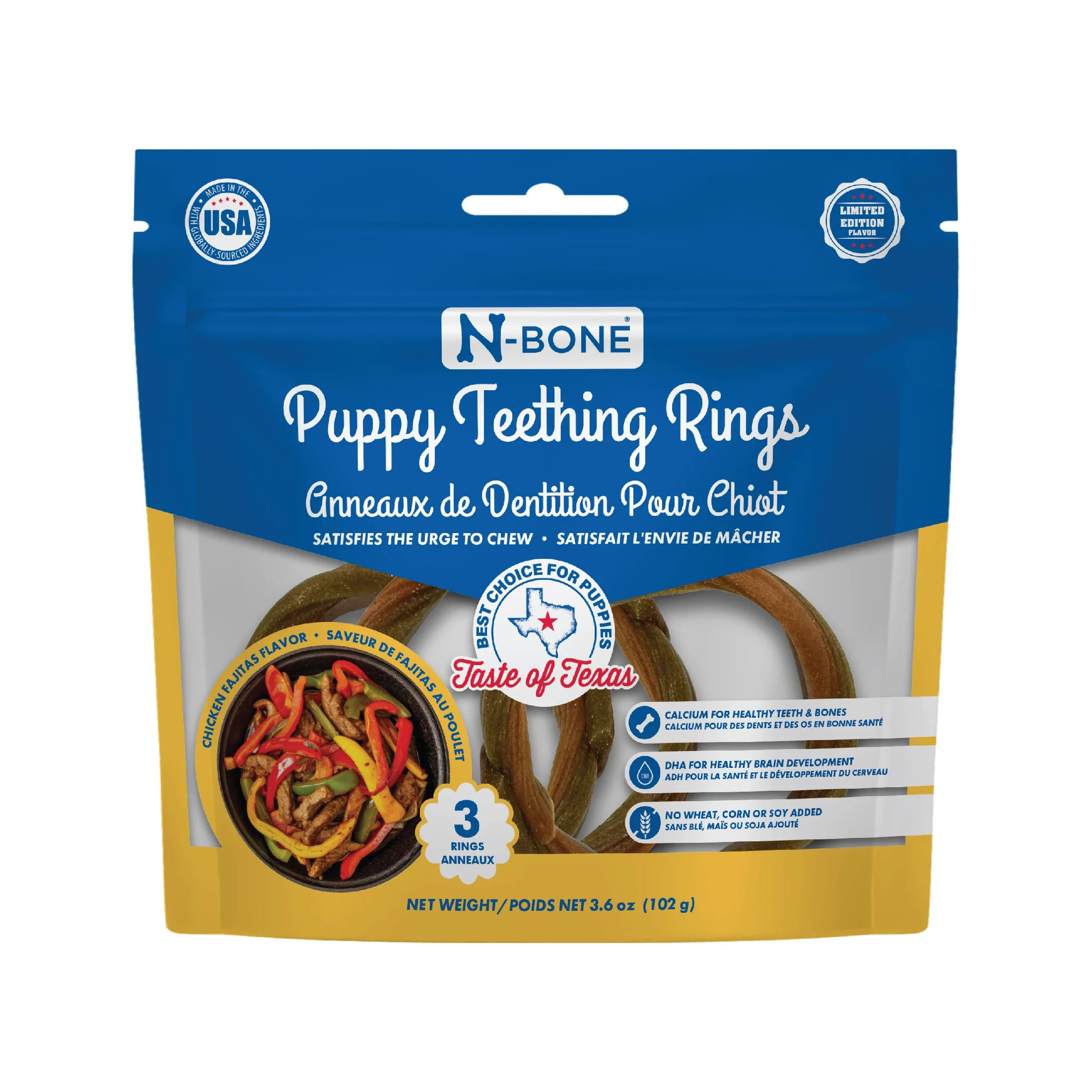 NP Puppy Teething Rings Taste of Texas Chicken Fajitas Flavor 3ct