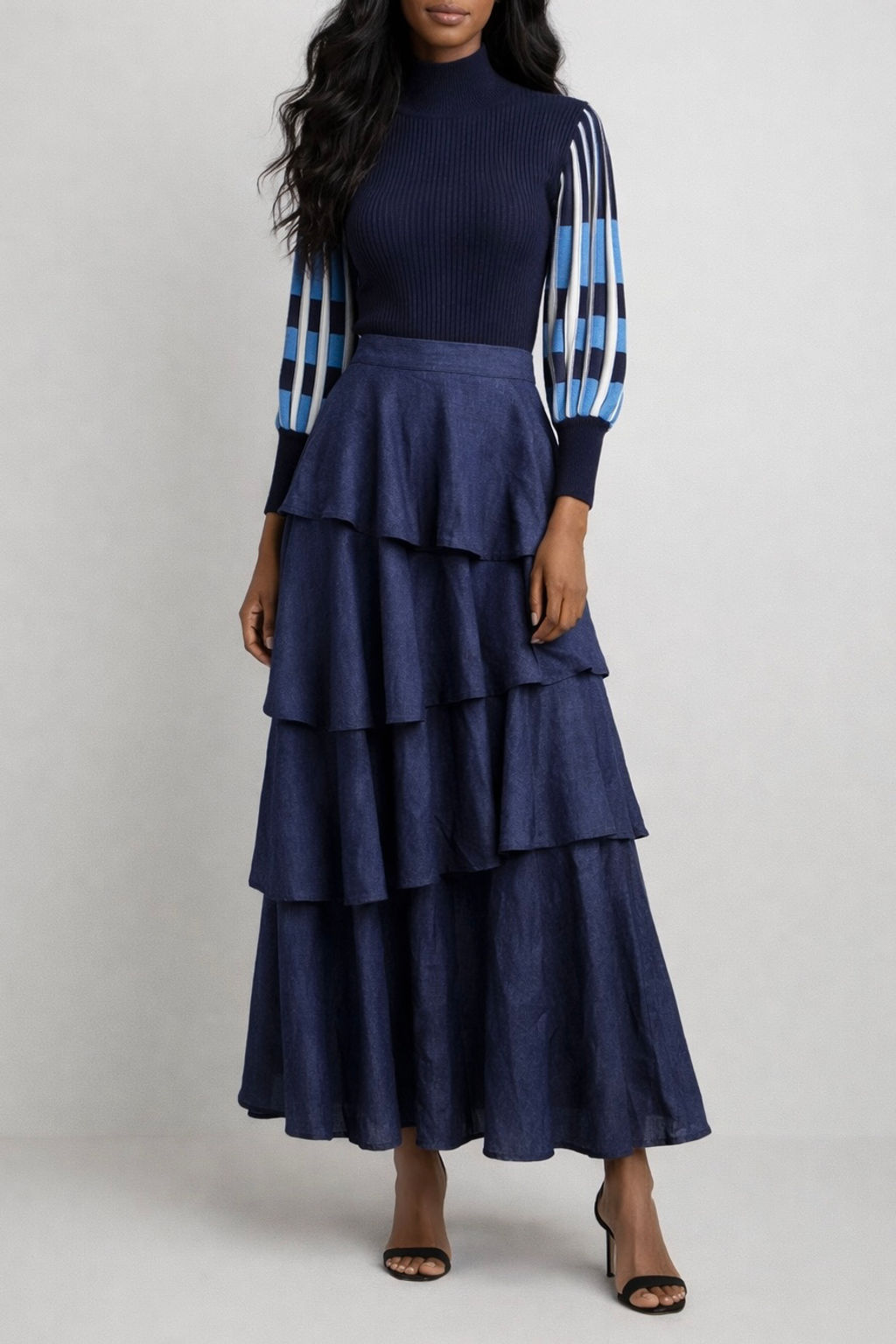 Vintage Rose Collection Tiered Denim Skirt 