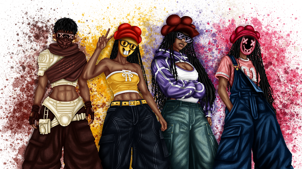 Original character designs by L'Graw Studios featuring Lyra, Lamiyah, Lexi, and Leah. Character design, concept art, and digital illustration by UK illustrator Lydia Johnson.