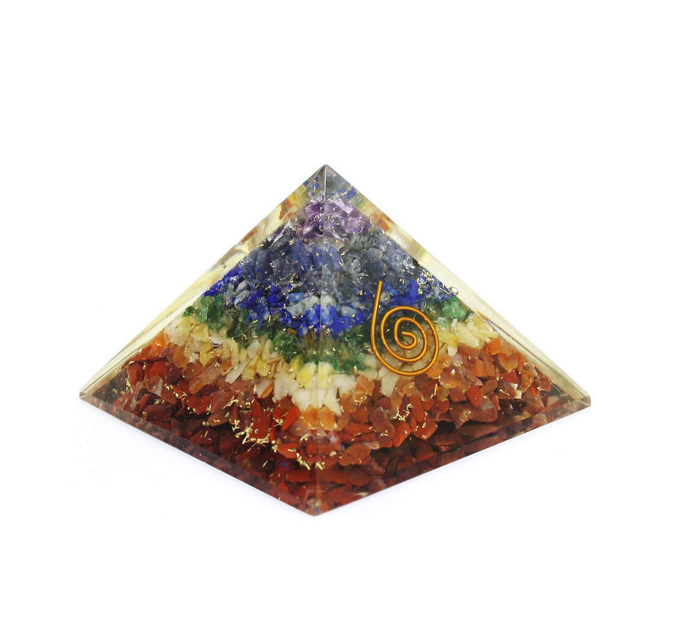 Thumbnail: Natural Crystal Filled Chakra Orgonite Pyramid with Copper Coil