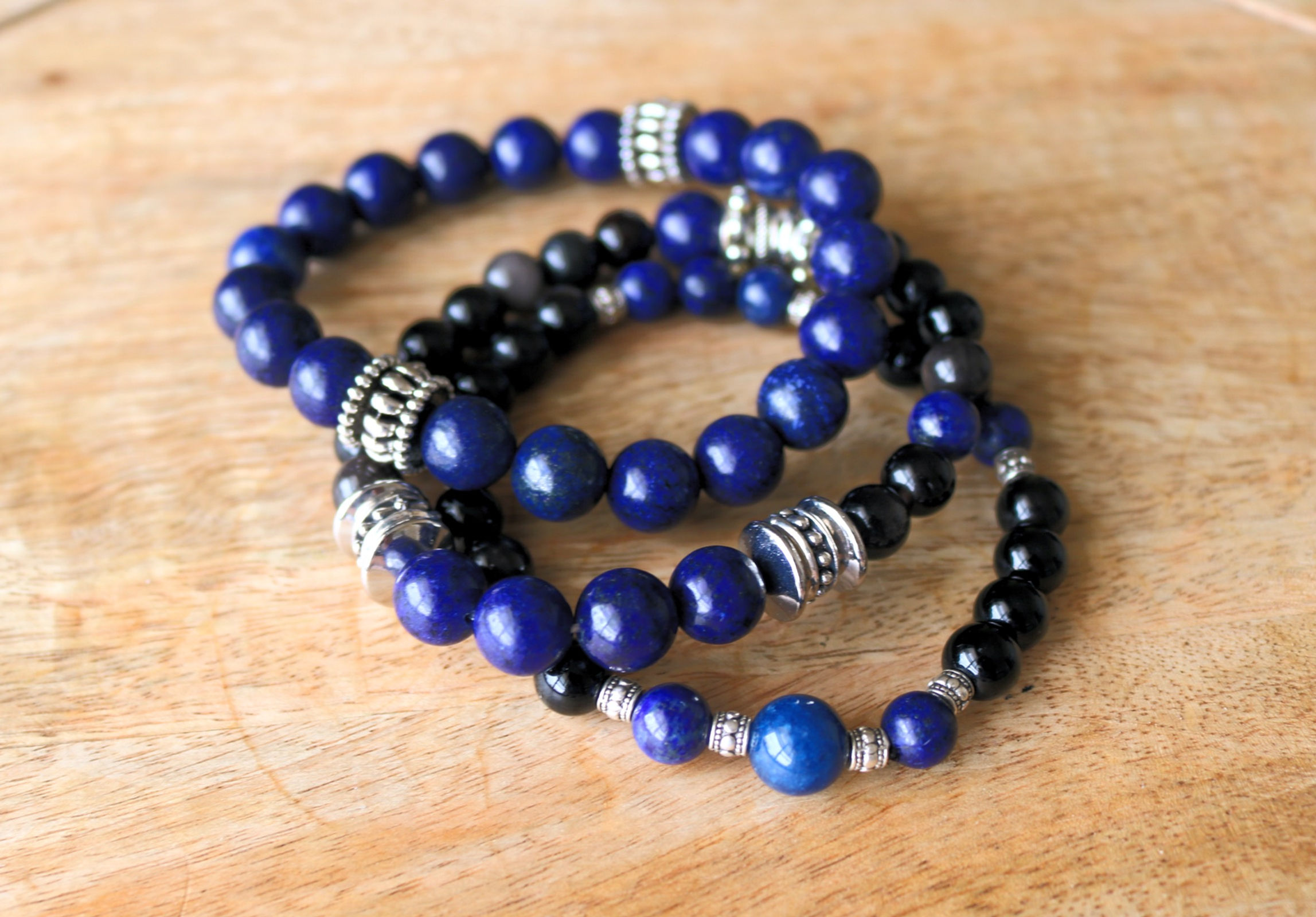 Lapis lazuli and Black Obsidian Bracelet